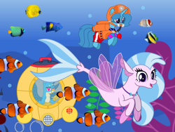 Size: 1440x1080 | Tagged: safe, artist:jhayarr23, artist:徐詩珮, derpibooru import, gallus, silverstream, spring rain, fish, griffon, pony, seapony (g4), unicorn, series:sprglitemplight diary, series:sprglitemplight life jacket days, series:springshadowdrops diary, series:springshadowdrops life jacket days, base used, clownfish, cute, diastreamies, female, gallstream, lifeguard, lifeguard spring rain, male, mare, paw patrol, shipping, snorkel, snorkeling, springbetes, straight, zuma (paw patrol)