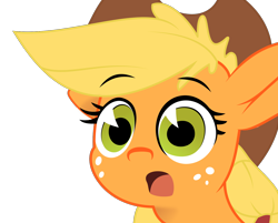 Size: 1440x1155 | Tagged: safe, alternate version, artist:assasinmonkey, derpibooru exclusive, derpibooru import, applejack, earth pony, pony, bust, cute, female, jackabetes, mare, meme, open mouth, parody, ponified meme, portrait, reaction image, simple background, solo, surprised, surprised pikachu, transparent background