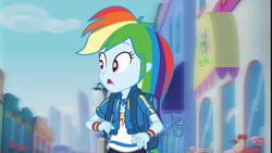 Size: 1280x720 | Tagged: safe, derpibooru import, screencap, rainbow dash, human, better together, equestria girls, run to break free, backpack, clothes, cute, dashabetes, female, geode of super speed, magical geodes, open mouth, solo, wristband