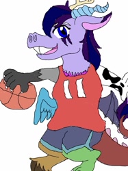 Size: 853x1143 | Tagged: safe, derpibooru import, oc, oc:adean the draconequus, anthro, draconequus, athletic, basketball, bna: brand new animal, crossover, draconequus oc, solo, sports