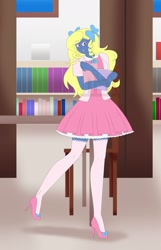 Size: 1280x1988 | Tagged: safe, artist:typhoon-manga, derpibooru import, oc, oc:azure/sapphire, equestria girls, crossdressing, femboy, librarian, male