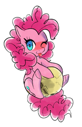 Size: 2818x4337 | Tagged: safe, artist:fluffleart, derpibooru import, pinkie pie, earth pony, pony, cute, diapinkes, female, one eye closed, simple background, skull, solo, tongue out, white background, wink