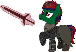 Size: 1914x1312 | Tagged: safe, artist:peternators, derpibooru import, oc, oc only, pony, unicorn, armor, boots, broken horn, dark souls, horn, knight, levitation, magic, male, neckerchief, shoes, simple background, solo, stallion, sword, telekinesis, transparent background, two toned mane, two toned tail, weapon