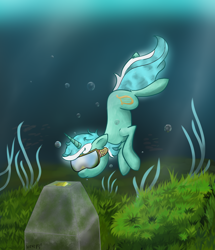 Size: 1854x2160 | Tagged: safe, artist:wevepon3, derpibooru import, lyra heartstrings, pony, unicorn, bubble, cute, female, grass, high res, looking down, mare, solo, swimming, underwater, water