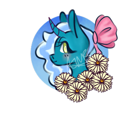 Size: 400x400 | Tagged: safe, artist:rowanpaws, derpibooru import, oc, oc:fleurbelle, alicorn, alicorn oc, blushing, bow, cute, female, flower, hair bow, horn, mare, simple background, smiling, transparent background, wings