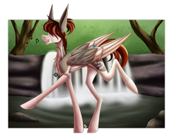 Size: 2294x1825 | Tagged: safe, artist:sadatrix, derpibooru import, oc, oc:fox prince, pegasus, pony, female, mare, solo, waterfall