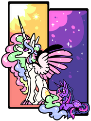 Size: 1078x1442 | Tagged: safe, artist:spudsmcfrenzy, derpibooru import, princess celestia, twilight sparkle, alicorn, pony, cloven hooves, prone, simple background, transparent background