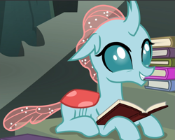 Size: 1173x940 | Tagged: safe, derpibooru import, screencap, ocellus, school daze, book, cropped, cute, diaocelles, prone, smiling, solo