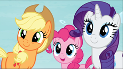 Size: 1666x941 | Tagged: safe, derpibooru import, screencap, applejack, pinkie pie, rarity, earth pony, pony, unicorn, school daze, butt, cropped, cute, diapinkes, jackabetes, plot, raribetes, smiling, trio