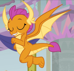 Size: 927x890 | Tagged: safe, derpibooru import, screencap, smolder, a matter of principals, cropped, eyes closed, flying, proud, solo