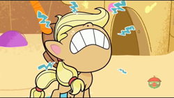 Size: 1136x640 | Tagged: safe, derpibooru import, screencap, applejack, earth pony, pony, my little pony: pony life, pony surfin' safari, spoiler:pony life s01e22, female, mare, nose in the air, solo, treehouse logo