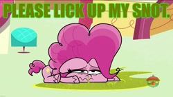 Size: 1920x1080 | Tagged: safe, derpibooru import, edit, edited screencap, screencap, pinkie pie, earth pony, pony, my little pony: pony life, sick day, spoiler:pony life s01e20, caption, disgusting, fetish, gross, image macro, sick, snot, snot fetish, text