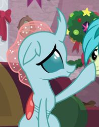 Size: 731x937 | Tagged: safe, derpibooru import, screencap, ocellus, sandbar, the hearth's warming club, cropped, offscreen character, sitting, smiling, solo focus