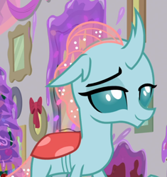 Size: 804x854 | Tagged: safe, derpibooru import, screencap, ocellus, the hearth's warming club, animation error, cropped, raised eyebrow, smiling, smug, solo