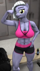 Size: 720x1280 | Tagged: safe, artist:forgiveme4ihavesinned, derpibooru import, limestone pie, anthro, earth pony, 3d, belly button, clothes, female, flexing, hand on hip, muscles, muscular female, sfm pony, shorts, solo, sports bra