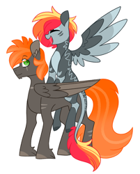 Size: 2894x3603 | Tagged: safe, artist:crazysketch101, derpibooru import, oc, oc only, oc:ashton burnside, oc:crazy looncrest, pegasus, pony, burncrest, simple background, white background