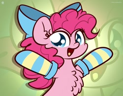 Size: 1920x1513 | Tagged: safe, artist:kimjoman, derpibooru import, pinkie pie, earth pony, pony, bow, chest fluff, clothes, cute, diapinkes, hair bow, socks, solo, striped socks, zoom layer