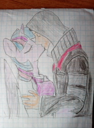 Size: 3120x4208 | Tagged: safe, derpibooru import, twilight sparkle, twilight sparkle (alicorn), alicorn, anthro, [prototype], alex mercer, graph paper, kissing, traditional art