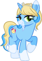 Size: 4000x5778 | Tagged: safe, artist:n0kkun, derpibooru import, oc, oc only, oc:meow peow, pony, unicorn, bedroom eyes, blushing, coat markings, female, freckles, grin, hairband, mare, multicolored hair, raised hoof, raised leg, simple background, smiling, solo, transparent background