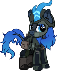 Size: 4000x5002 | Tagged: safe, artist:n0kkun, derpibooru import, oc, oc only, oc:aqua roze, kirin, armor, assault rifle, belt, boots, clothes, face paint, female, gloves, gun, helmet, holster, jacket, kirin oc, knee pads, pants, pouch, rifle, shoes, simple background, smiling, smirk, solo, transparent background, weapon