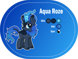 Size: 2000x1526 | Tagged: safe, artist:n0kkun, derpibooru import, oc, oc only, oc:aqua roze, kirin, blue background, female, kirin oc, reference sheet, simple background, smiling, smirk, solo