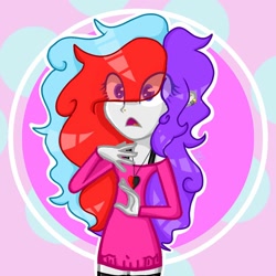 Size: 1024x1024 | Tagged: safe, artist:shinningblossom12, derpibooru import, oc, oc only, equestria girls, abstract background, d:, eye clipping through hair, female, heterochromia, jewelry, necklace, open mouth, solo