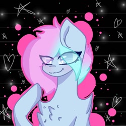 Size: 1024x1024 | Tagged: safe, artist:shinningblossom12, derpibooru import, oc, oc only, oc:shinning blossom, pegasus, pony, bust, chest fluff, eye clipping through hair, female, mare, pegasus oc, raised hoof, smiling, solo, wings