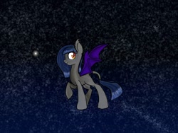 Size: 1080x810 | Tagged: safe, artist:bellas.den, derpibooru import, oc, oc only, bat pony, pony, bat pony oc, bat wings, night, raised hoof, solo, stars, wings