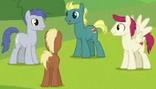 Size: 156x89 | Tagged: safe, derpibooru import, screencap, end zone, meadow song, slate sentiments, sugar maple, earth pony, pegasus, pony, school daze, cropped, friendship student, male, picture for breezies, stallion