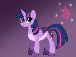 Size: 1024x768 | Tagged: safe, artist:rainydayjitters, derpibooru import, twilight sparkle, twilight sparkle (alicorn), alicorn, pony, alternate design, solo, two toned wings, wings