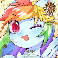 Size: 1080x1080 | Tagged: safe, derpibooru import, rainbow dash, pegasus, pony, bust, one eye closed, open mouth, portrait, solo, wink