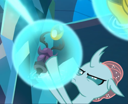Size: 691x561 | Tagged: safe, derpibooru import, screencap, ocellus, changedling, changeling, school raze, cropped, determined, holding, magic, solo, talisman of mirage