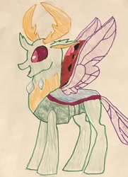 Size: 928x1280 | Tagged: safe, artist:whistle blossom, derpibooru import, thorax, changedling, changeling, to where and back again, cute, king thorax, male, open mouth, simple background, smiling, solo, standing, thorabetes, traditional art, white background