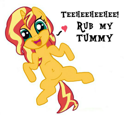 Size: 537x500 | Tagged: safe, derpibooru import, sunset shimmer, pony, unicorn, belly button, bellyrubs, bronybait, chubby belly, cute, cute eyes, shimmerbetes