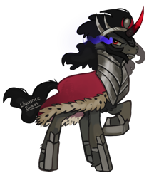 Size: 1192x1428 | Tagged: safe, artist:liquorice_sweet, derpibooru import, king sombra, unicorn, armor, cloak, clothes, evil, king, male, menacing, shadow, simple background, solo, stallion, transparent background