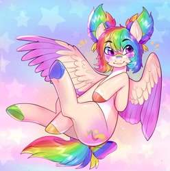 Size: 1280x1291 | Tagged: safe, artist:rayadra, derpibooru import, oc, pegasus, pony, bow, cute, hoof polish, multicolored hair, rainbow, rainbow hair, tail bow, wings