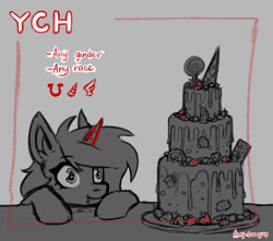 Size: 1700x1500 | Tagged: safe, artist:amy-gamy, derpibooru import, oc, alicorn, pony, alicorn oc, cake, commission, food, horn, solo, wings, your character here