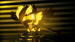 Size: 3840x2160 | Tagged: safe, artist:phoenixtm, derpibooru import, oc, oc:phoenix stardash, dracony, dragon, hybrid, pony, robot, robot pony, 3d, battle stance, looking at you, reflection, remastered, shiny, unreal engine