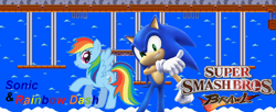 Size: 1024x417 | Tagged: safe, artist:nintendostarknight, derpibooru import, rainbow dash, hedgehog, pegasus, pony, crossover, nintendo, sega, sonic the hedgehog, sonic the hedgehog (series), sonicdash, super smash bros., super smash bros. brawl, wallpaper