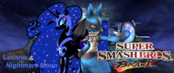 Size: 1024x433 | Tagged: source needed, safe, artist:nintendostarknight, derpibooru import, nightmare moon, alicorn, pony, aura, crossover, lucario, nintendo, pokémon, super smash bros., super smash bros. brawl, wallpaper