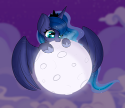 Size: 5346x4632 | Tagged: safe, artist:janelearts, derpibooru import, princess luna, alicorn, pony, cute, ethereal mane, female, full moon, giant alicorn, giant pony, giga giant, lunabetes, macro, mare, mega luna, moon, nom, pony bigger than a planet, starry mane, starry tail, tangible heavenly object, weapons-grade cute