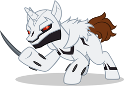 Size: 1280x890 | Tagged: safe, artist:mlp-trailgrazer, derpibooru import, oc, oc:xaldin wolfgang, pony, blade, clothes, cosplay, costume, simple background, solo, transparent background, white wolf