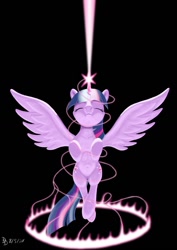 Size: 800x1131 | Tagged: safe, artist:darkdabula, derpibooru import, twilight sparkle, twilight sparkle (alicorn), alicorn, pony, black background, female, magic, mare, simple background, solo