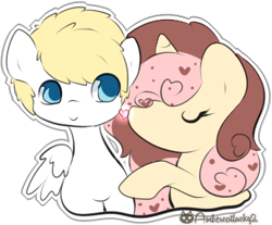 Size: 347x288 | Tagged: safe, artist:ambercatlucky2, derpibooru import, oc, oc only, oc:chocolate strawberri vanilli breezi, oc:ice luck, pegasus, unicorn, eyes closed, horn, hug, pegasus oc, simple background, transparent background, unicorn oc, wings