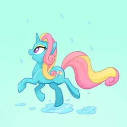 Size: 1280x1280 | Tagged: safe, artist:pfeffaroo, derpibooru import, dewdrop dazzle, pony, female, mare, rain, running, solo