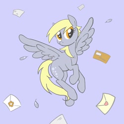 Size: 1280x1280 | Tagged: safe, artist:pfeffaroo, derpibooru import, derpy hooves, pegasus, pony, cute, derpabetes, envelope, female, flying, mare, solo