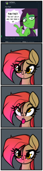 Size: 1248x4904 | Tagged: safe, artist:jetwave, artist:joel guerra, derpibooru import, oc, oc:dala vault, earth pony, pony, ahegao, blushing, bust, comic strip, earth pony oc, eyes rolling back, eyeshadow, female, fun fact, makeup, mare, meta, open mouth, tongue out, tricked, twitter