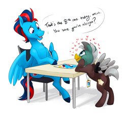 Size: 3968x3596 | Tagged: safe, artist:luximus17, derpibooru import, oc, oc:andrew swiftwing, oc:duk, duck, duck pony, autograph, badge, con badge, cute, fangirl, fangirling, heart, heart eyes, quack, quak, starstruck, wingding eyes