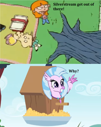 Size: 1364x1704 | Tagged: safe, derpibooru import, edit, edited screencap, screencap, silverstream, hippogriff, human, bird house, ed edd n eddy, jimmy, meme, sarah, shoo ed, text