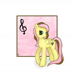 Size: 1604x1604 | Tagged: safe, artist:smileylimey, derpibooru import, oc, oc:aria sunsong, pegasus, pony, music notes, not fluttershy, pegasus oc, solo, wings